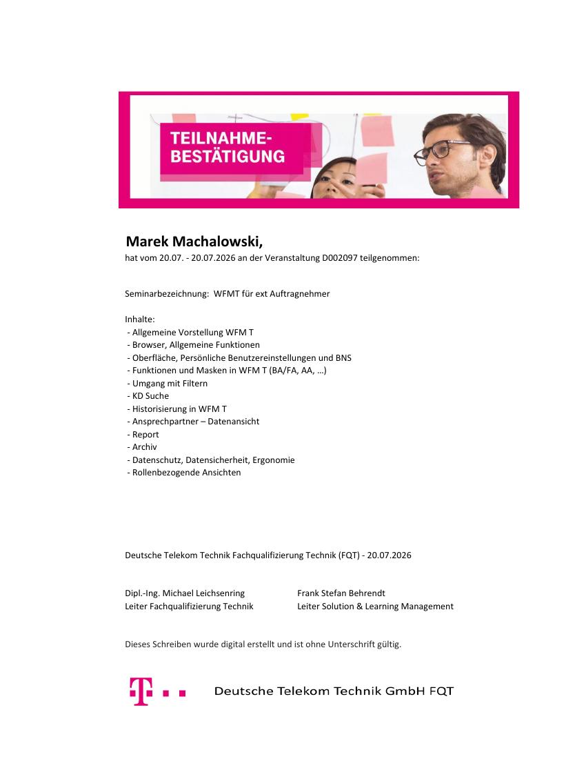 WFM T für Auftragnehmer