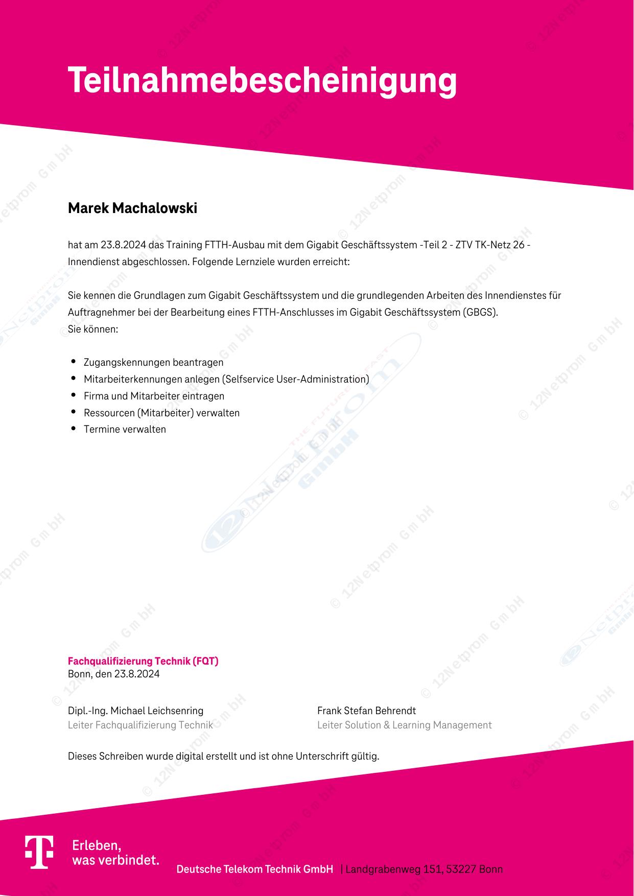 FTTH GBGS – Innendienst