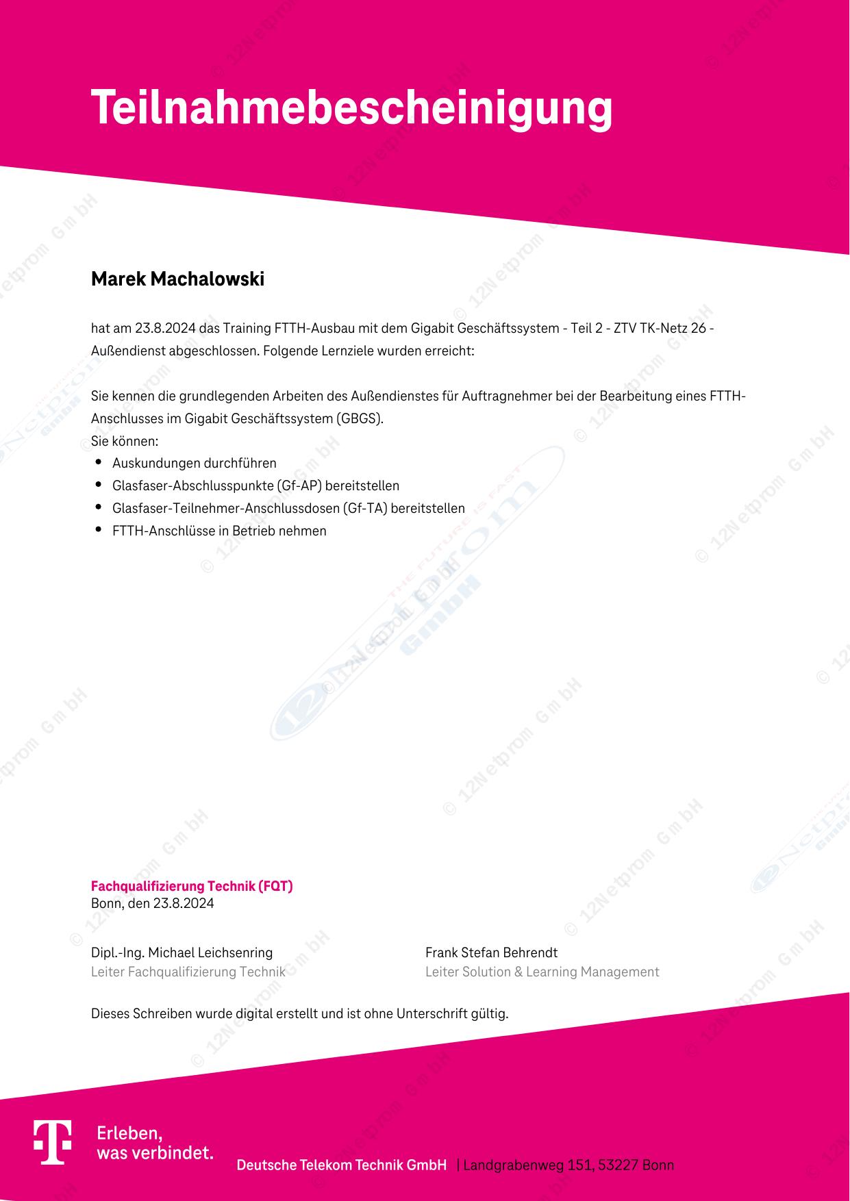 FTTH GBGS – Außendienst