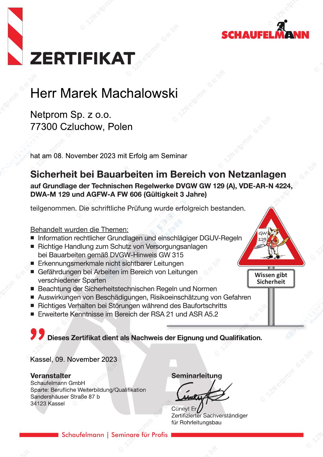 Zertifikat Baggerführer